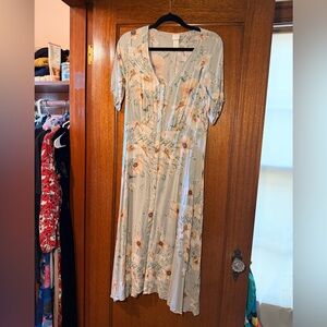 H&M Light Green Floral Midi Dress